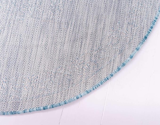 Unique Loom Outdoor Traditional Collection Area Rug - Antique (4' 1" Round, Light Aqua/ Gray)