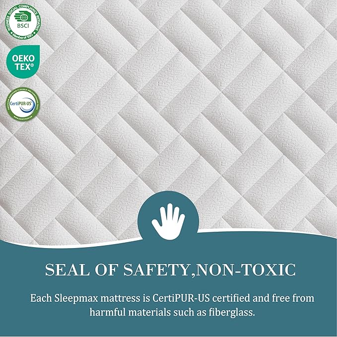 Sleepmax Twin Mattress 10 Inch - Deep Sleep Hybrid Mattress Pain Relief - Bed in a Box Extra Lumbar & Hip Support - Fiberglass-Free, CertiPUR-US Certified, 365-Night Trial