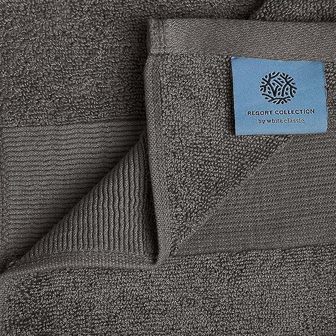 White Classic Resort Collection Soft Hand Towels | 16x27 Luxury Hotel Plush & Absorbent Cotton Hand Towel [6 Pack, Charcoal]