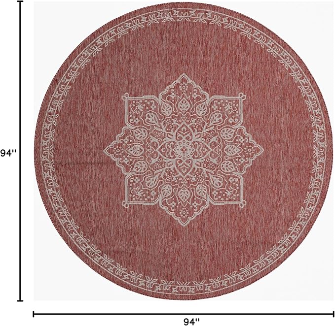 Unique Loom Outdoor Traditional Collection Area Rug - Antique (7' 10" Round Rust Red/Ivory)