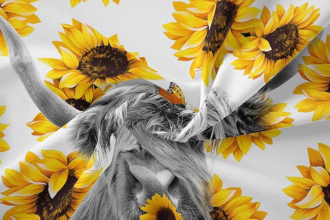 Tailor Shop Highland Cow Bedding Set Full Size ，Farmhouse Sunflower Highland Cattle Wild Animal 3D Print Comforter 3 Pcs Sets,with 1 Comforter 2 Pillowcases……