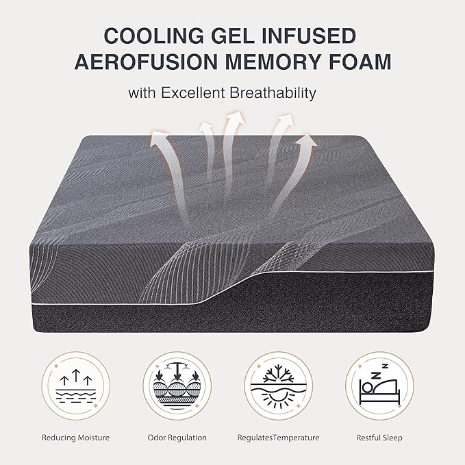 Queen Mattress 14 Inch Charcoal Memory Foam in a Box, CertiPUR-US Certified, Fiberglass Free, Gel Double Mattress, Made in The USA of US Foam, 80" × 60" × 14", Medium