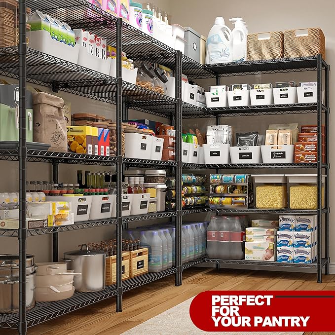 REIBII1450LBS Metal Shelving Unit Storage Shelves 5 Tier Wire Shelving 58.1''W Pantry Shelves Wire Shelf Adjustable Garage Shelving Heavy Duty Storage Rack for Pantry Kitchen Garage, Black