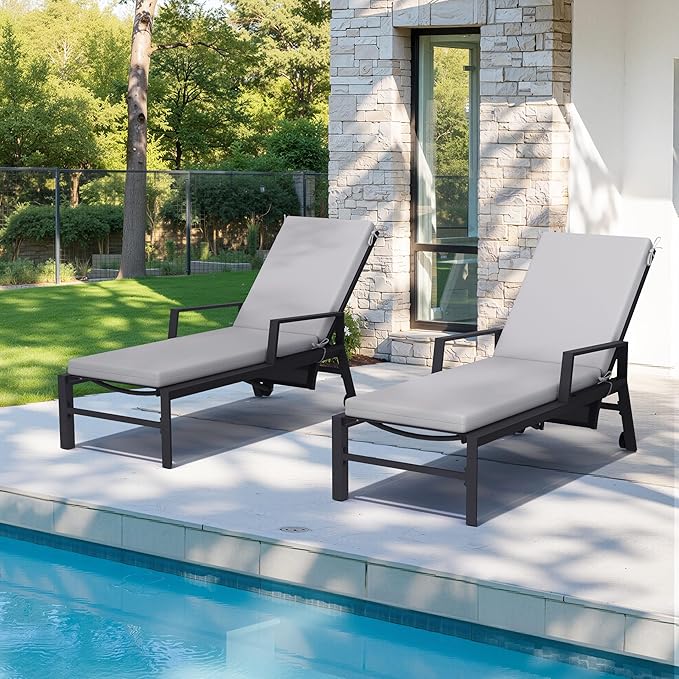 Crestlive Products Chaise Lounge Cushions Outdoor Set of 2, 80x23x3 Inch, Waterproof & 3-Year Fade Resistant Lounge Chair Cushions for Outdoor Furniture, Patio Cushions for Pool, Lawn, Light Gray