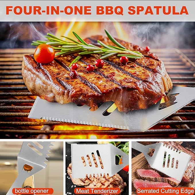 Grilljoy BBQ Accessories Grill Tools Set - 22PCS Stainless Steel Barbecue Grill Accessories for Outdoor Grill with Black Aluminum Case - Grilling Gifts for Men Dad -Grill Tools Kit