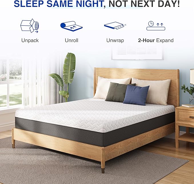 10 Inch Full Green Tea Memory Foam Mattress for Cool Sleep & Pressure Relief, Bed in a Box, Removable Cover No Fiberglass, CertiPUR-US Certified