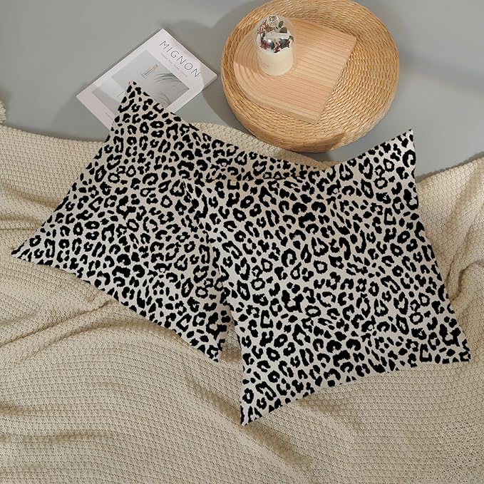 Leopard Print Pillow Covers 18x18 Pack of 2 Black Animal Pattern Cheetah Decorative Throw Pillow Cover Outdoor Decor Boho Abstract Modern Pillowcase Farmhouse Linen Cushion Case for Home Couch