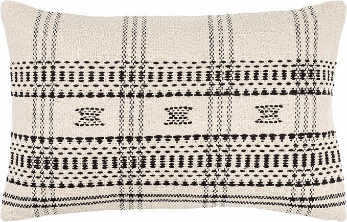 Hauteloom Viggo Decorative Throw Pillow Cover - Sofa Couch Cushion Cover - Cream, Black - 18" x 18" Pillow Cover