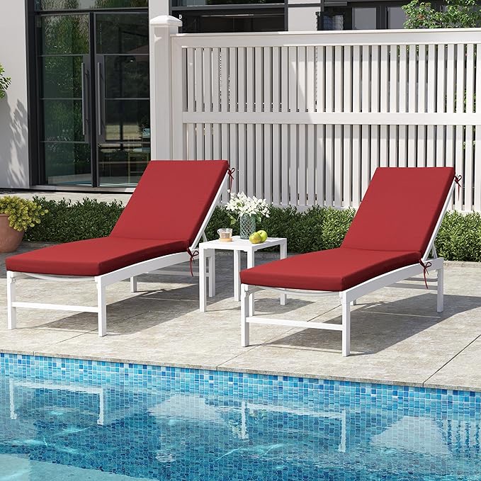 Crestlive Products Chaise Lounge Cushions Outdoor Set of 2, Lounge Chair Cushions for Patio Furniture, Water Resistant Lounger Cushions for Pool, Deck, Lawn, 72''L x 21''W x 3''T, Chili