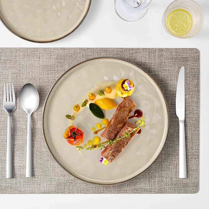 Herogo Dinnerware Dishes Sets for 4, 12 Pieces Ceramic Plates and Bowls Sets, Kitchen Dinning Dishes, Dishwasher & Microwave Safe, Cream Khaki