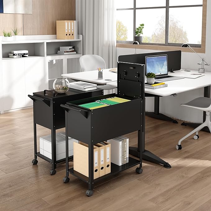 Metal Mobile File Cabinet, Rolling File Cart File Box with Sliding Cover and Wheels, Rolling Filing Cabinet Locking Tool Storage Cabinets for Home Classroom Office