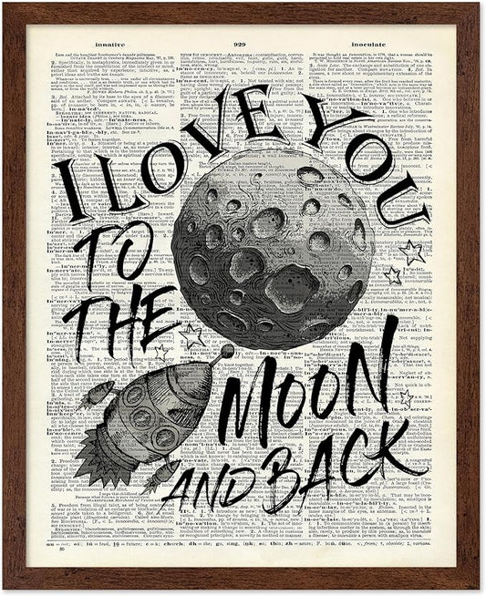 Poster Master Dictionary Art Poster - I Love You To The Moon and Back Print - Motivational Art - Gift for Him, Her & Lovers - Romantic Decor for Dorm, Bedroom or Living Room, 8x10 Brown Framed