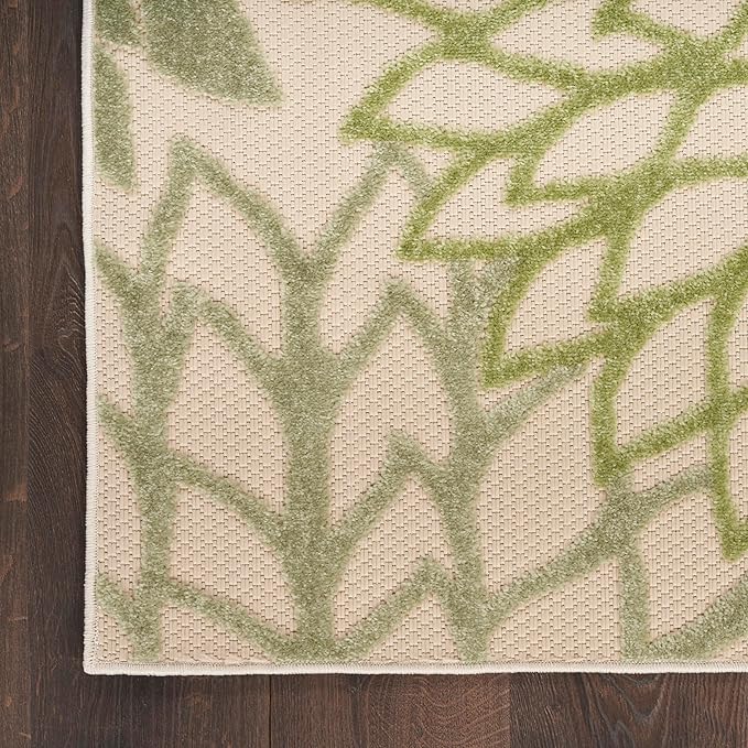 Nourison Home Aloha Tropical Indoor/Outdoor Ivory Green 6' x 9' Area Rug, Easy Cleaning, Non Shedding, Bed Room, Living Room, Dining Room, Backyard, Deck, Patio (6x9)