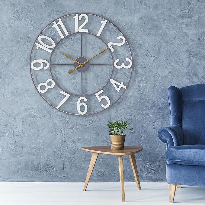 Sorbus 24-Inch Large Wall Clock – Decorative White Metal Clock with Gold Hands – Silent, Battery Operated, Modern Wall Decor for Living Room, Kitchen, or Office – Great Gift for Housewarming or Office