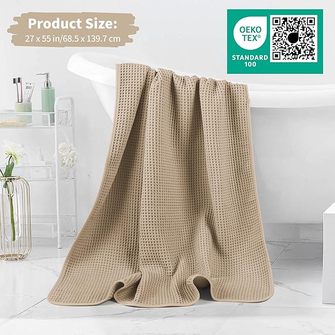 Microfiber Waffle Bath Towels, 4 Pieces, Soft, Absorbent, Fast Drying, Lint Free (Beige)
