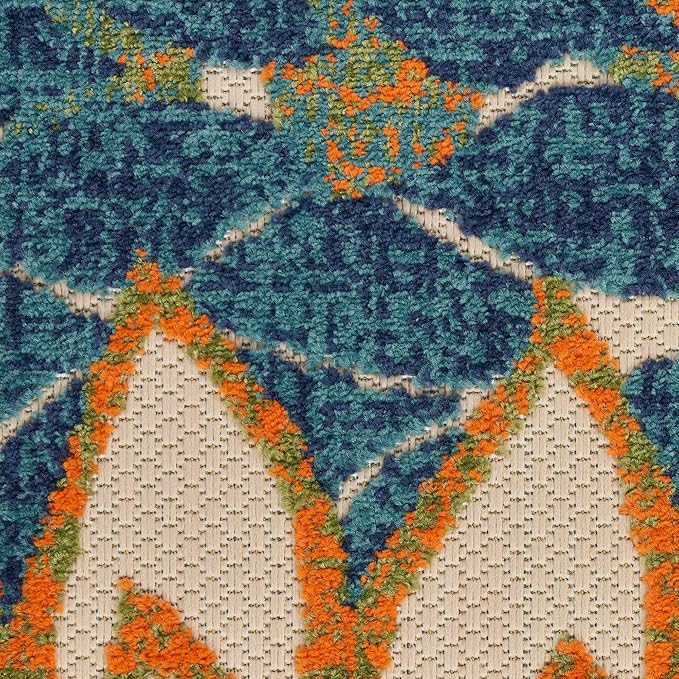 Nourison Home Aloha 8' x Round Blue Green Fabric Tropical Area Rug (8' Round)
