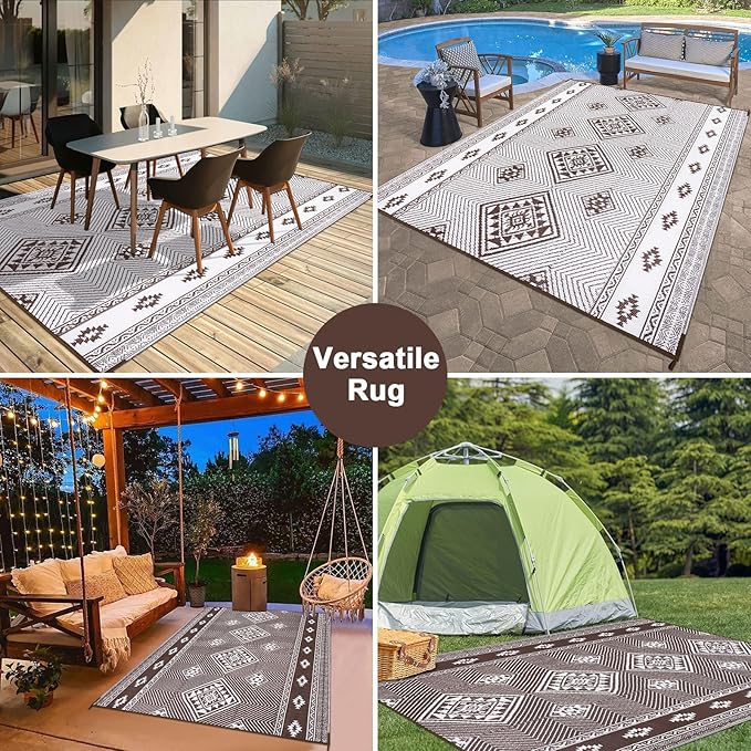 HiiARug Outdoor Rug for Patios Clearance 8'x10' Outdoor Plastic Straw Rug Waterproof Patio Camping Rug Reversible RV Mat Outdoor Area Rugs for Outside RV, Patio, Backyard, Deck, Camping