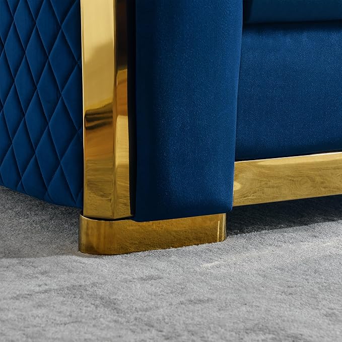 KEIKI 81" Luxury Oversized Velvet Chesterfield Sofa with Gold Stainless Decoration, Mid-Century Style 3-Seater Couch with Tufted Back and Rolled Arms, Easy Assembly, for Apartment, Living Room, Blue