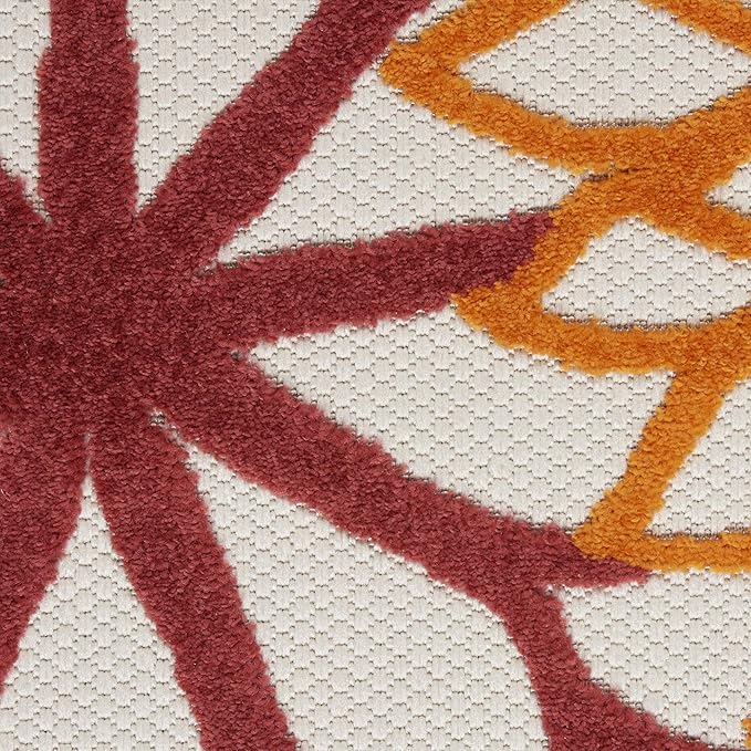 Nourison Aloha Indoor/Outdoor Red Multi Colored 3'6" x 5'6" Area Rug, Tropical, Botanical, Easy Cleaning, Non Shedding, Bed Room, Living Room, Dining Room, Deck, Backyard, Patio (3x5)