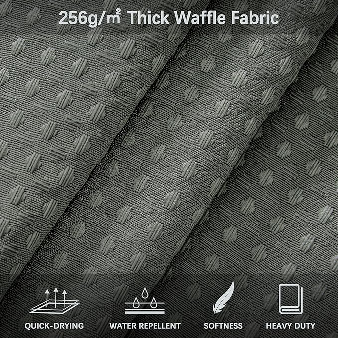 Grey Shower Curtain Waffle Weave Textured Fabric Heavy Duty for Bathroom, Waterproof 256GSM Weighted Hotel Quality Luxury Bath Curtain Set with 12 Hooks, 72Wx72H Gray