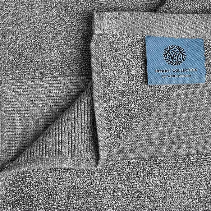 White Classic Resort Collection Soft Washcloth Face & Body Towel Set | 12x12 Luxury Hotel Plush & Absorbent Cotton Wash Clothes [12 Pack, Smoke Grey]