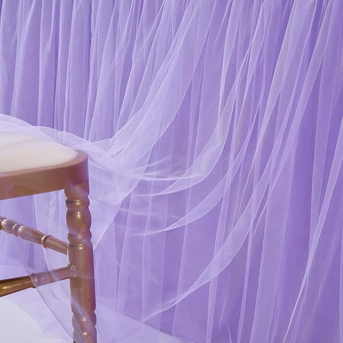 Suppromo 6ft Purple Table Skirt for Baby Shower Girl Tulle Tutu Table Skirt Rectangle Purple Table Cloth for Parties Butterfly Mermaid Birthday Wedding Cake Dessert Desk Skirt Decorations