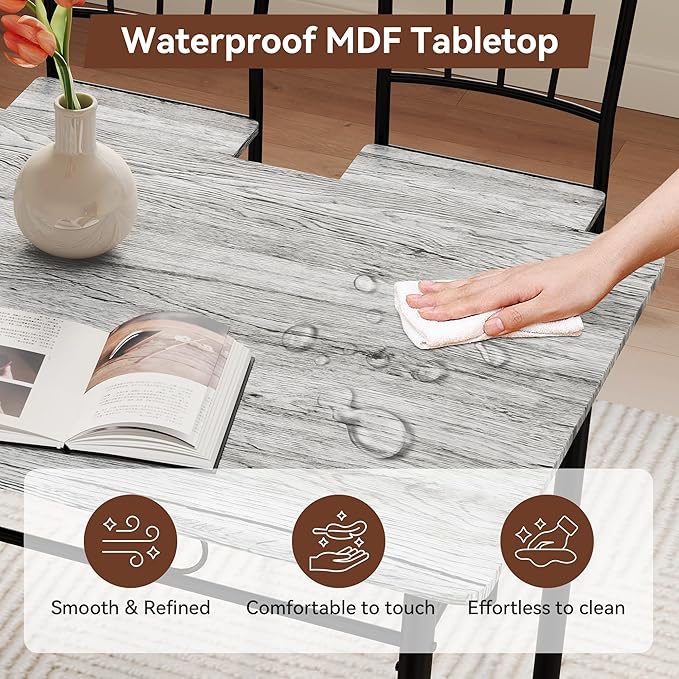 Kitchen Dining Table Set for 4, 5-Piece Kitchen Table Set,Dining Room Table Sets,Rectangular Kitchen Table Set with 4 Chairs for Small Space, Dinette,Apartment,Rustic Grey