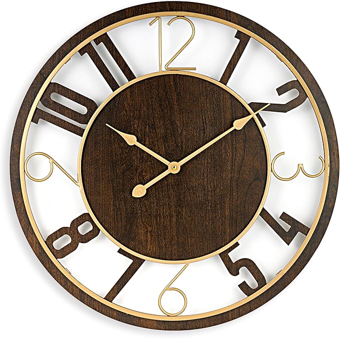 Sorbus 24-Inch Large Wall Clock – Wooden Decorative Clock for Living Room, Kitchen, Bedroom, Office – Easy to Hang Analog Wall Art (Brown)