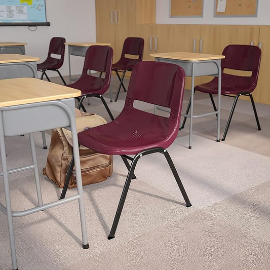 EMMA + OLIVER Burgundy Ergonomic Shell Student Stack Chair - Classroom/Guest Chair