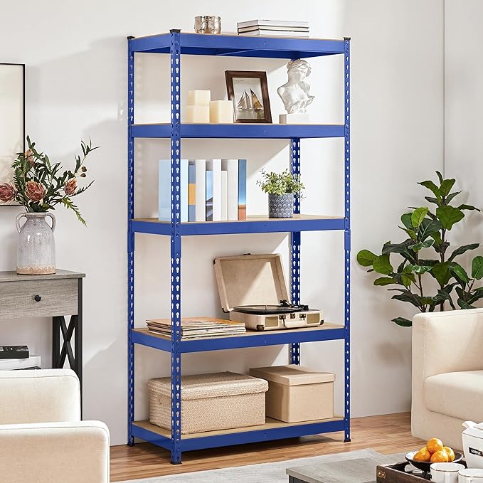 Yaheetech Storage Shelves 5 Tier Garage Shelving Heavy Duty Garage Shelves Adjustable Metal Shelving Unit Utility Rack Industrial Shelving for Warehouse Pantry Closet, 35.5″W × 17.5″D × 72″H, Blue