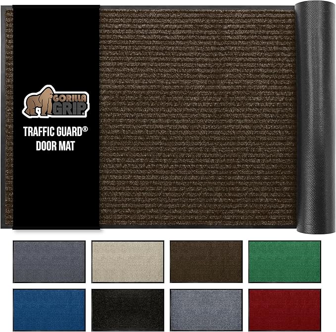 GORILLA GRIP Traffic Guard Door Mat, 70x24, Heavy Duty Welcome Mats, Commercial Office Space Doormat, Waterproof, Fade Resistant, Strong Rubber Backing, Low Profile, Shoe and Boot Scraper, Brown