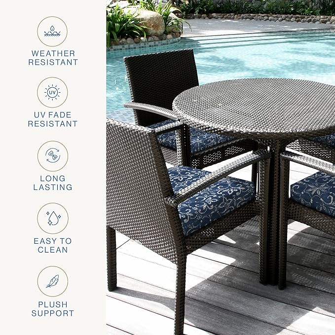 Honeycomb Outdoor Essentials Set of 2 Square Seat Pads, 19 x 19, Boheme Dining Chair Cushions for Patio Furniture