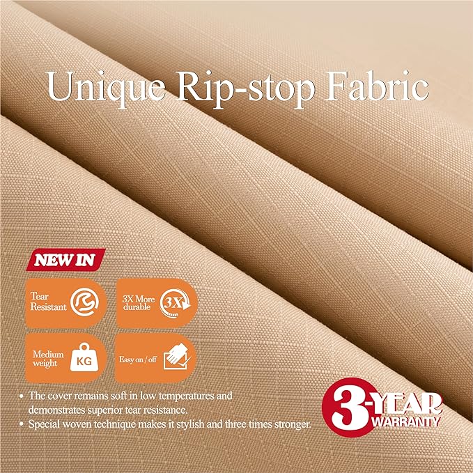 WJ-X3 Beige & Coffee Patio Sofa Cover, 87W x 42D x 35H Inches - Waterproof, UV-Resistant 3-Seater Outdoor Couch Cover - Heavy Duty, Anti-Fade & Wind Resistant