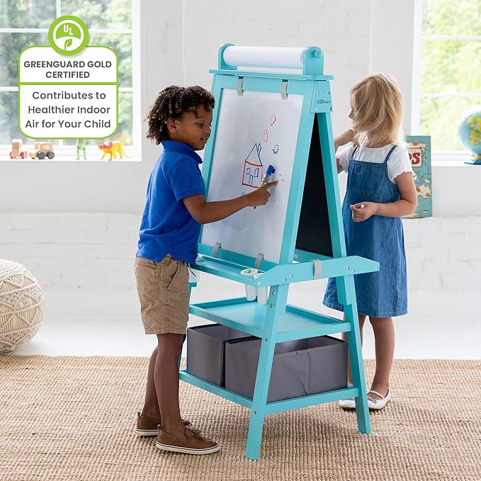Little Partners Learn 'N Play 2-Sided Art Easel for Painting, Magnetic Dry Erase & Chalkboard, Kids Art Supplies, Toddler Arts & Crafts (Turquoise)