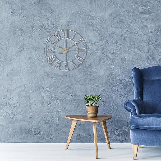 Sorbus Large Wall Clock for Living Room Decor – Easy to Hang 12-Inch Big Wall Clock – Metal Wall Art for Kitchen, Bedroom, Home, Office – Analog Decorative Wall Clock (Silver)