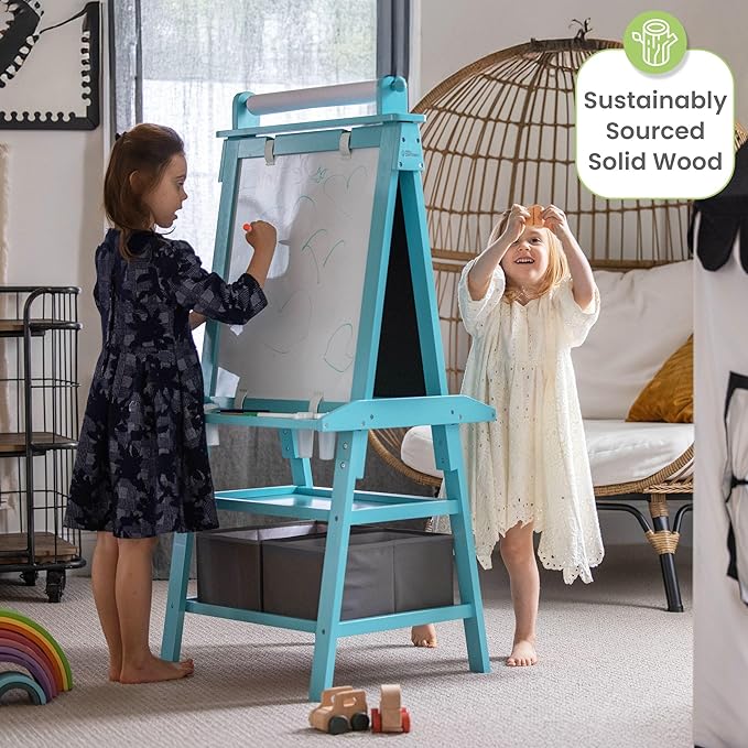 Little Partners Learn 'N Play 2-Sided Art Easel for Painting, Magnetic Dry Erase & Chalkboard, Kids Art Supplies, Toddler Arts & Crafts (Turquoise)