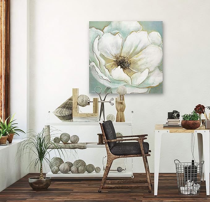 Wexford Home Soft Teal Splendor Gallery Wrapped Canvas Wall Art, 32x32,