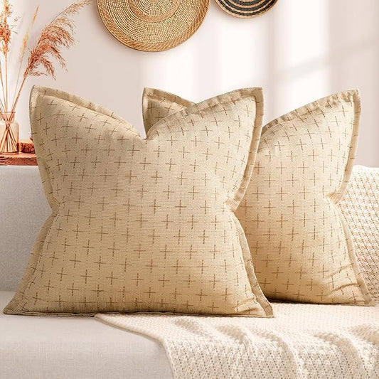 ZWJD Pillow Covers 22x22 Set of 2 Soft Polyester Textured Pillow Covers with Stylish Flange Edge Cozy Farmhouse Throw Pillows for Couch Bed Sofa Living Room
