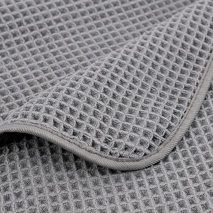 POLYTE Microfiber Quick Dry Lint Free Bath Sheet, 70 x 35 in, Set of 2 (Gray, Waffle Weave)