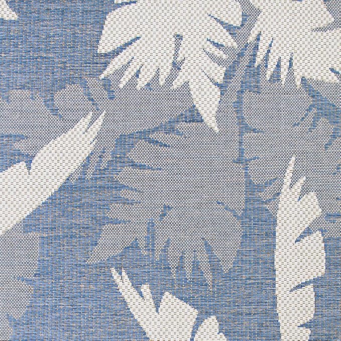 Couristan Monaco Indoor Outdoor Area Rug – Coastal Flora 8'6" x 13' in Ivory Sapphire – Flatwoven, Hose Washable, Pet Friendly Rug for Patio, Porch and Home Decor