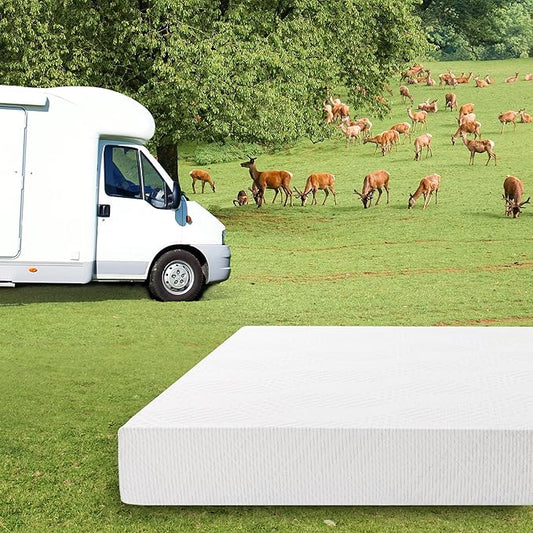 EGO White 8 Inch Short Queen Memory Foam RV Mattress, Cooling Gel Green Tea Mattress for RVs, Campers & Trailers, Bed in a Box, CertiPUR-US Certified, 60"×75", Medium Firm