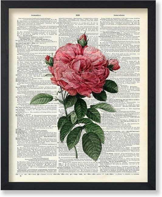 Poster Master Dictionary Art Poster - Pink Roses Print - Flower Art - Floral Art - Gift for Him, Her & Florist - Minimal Decor for Living Room, Bedroom, Dorm or Flower Shop - 16x20 UNFRAMED Wall Art