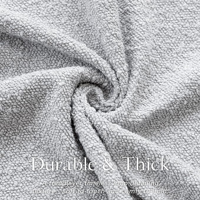 Foindtower Set of 2, Decorative Textured Boucle Throw Pillow Covers Accent Solid Pillow Cases Neutral Soft Cozy Couch Cushion Case for Chair Sofa Bedroom Living Room Home Decor 26 x 26 Inch Light Grey