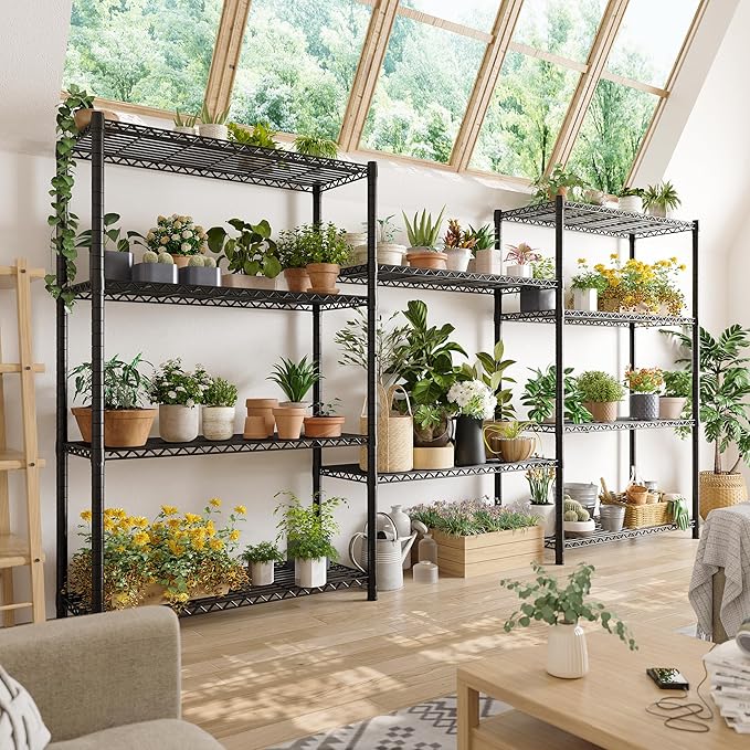 REIBII 76''H Wire Shelving Loads 1980LBS with 25mm Pipe Diameter,Storage Shelves with Wheels Metal Shelves for Storage, 5 Tier Adjustable Garage Shelving Heavy Duty Storage Rack,76''HX36''WX16''D