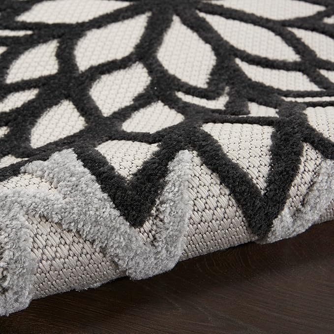 Nourison Aloha Indoor/Outdoor Black White 9' x 12' Area Rug, Tropical, Botanical, Easy Cleaning, Non Shedding, Bed Room, Living Room, Dining Room, Deck, Backyard, Patio (9x12)
