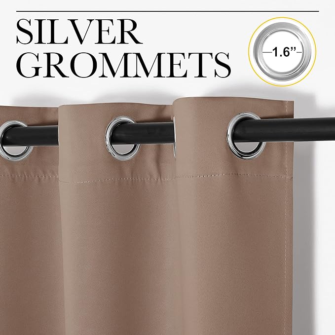 NICETOWN Blackout Window Curtains and Drapes for Kitchen, Window Treatment Thermal Insulated Solid Grommet Blackout Drapery Panels (Set of 2 Panels, 34 by 63 Inch, Cappuccino)