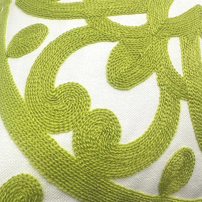 Alysheer Embroidered Summer Decorative Throw Pillow Covers 18"x18" Set of 2, Classic Boho Mandala Green Pattern Cotton Canvas Chic Cushion Cases for Sofa Couch Bed Living Room Decor (Chartreuse Green)