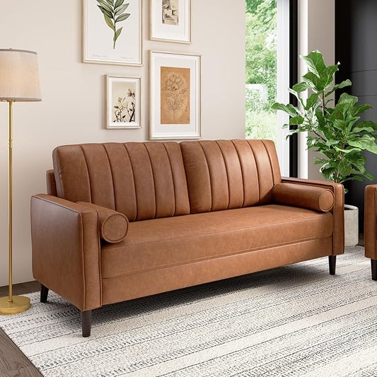 Bush Home 77-inch Sofa, Living Room Furniture, Max Collection, Buffed Camel Vegan Leather