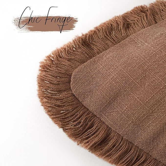 Foindtower Set of 2 Decorative Linen Fringe Throw Pillow Covers Cozy Boho Farmhouse Cushion Cover with Tassels Soft Accent Pillowcase for Couch Sofa Bed Living Room Home Decor, 22×22 Inch, Rust