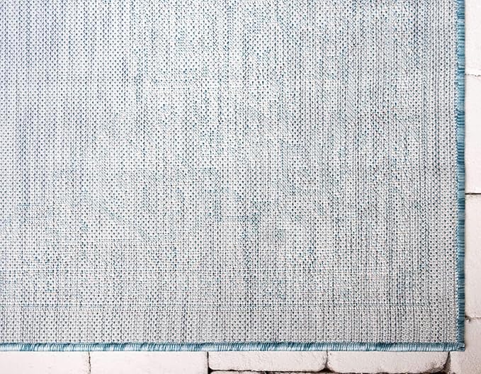 Unique Loom Outdoor Traditional Collection Area Rug - Antique (7' 1" x 10' Rectangle, Light Aqua/ Gray)